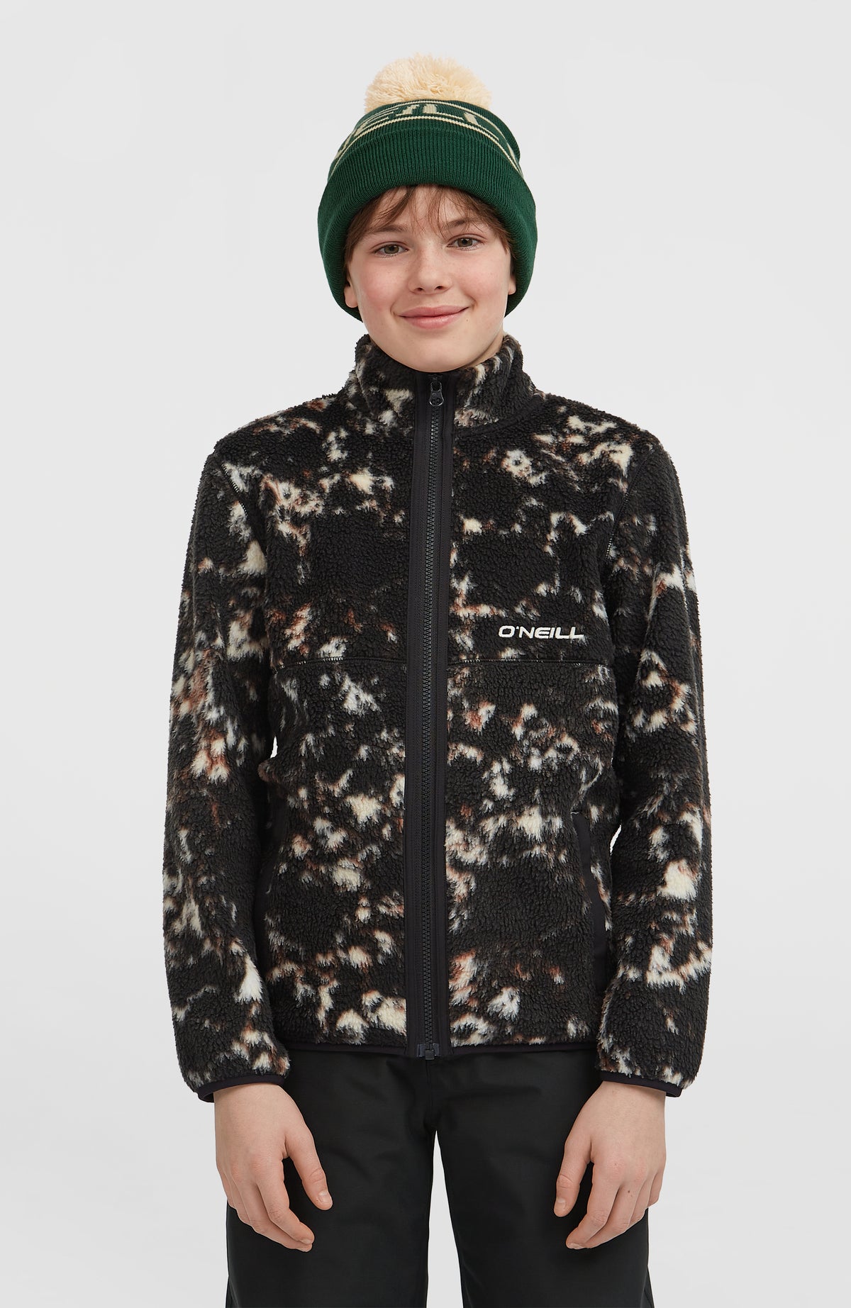 High-Pile Full-Zip Fleece | Black/Beige Quarry