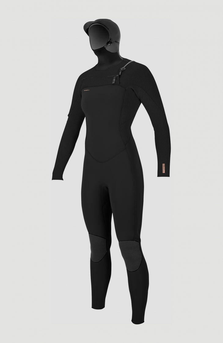 Hyperfreak Plus 5/4mm Chest Zip Full Wetsuit with Hood | BLACK/BLACK