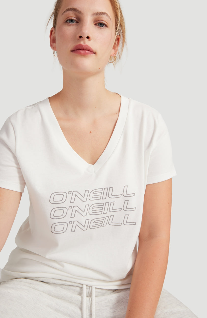 Triple Stack V-Neck T-Shirt | Powder White