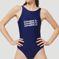 Logo High Neck Swimsuit | Blueberry