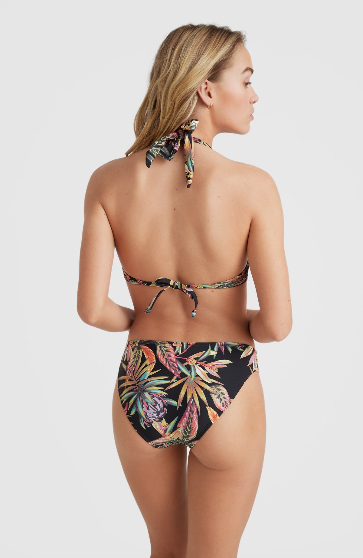 Tropical Print Halter Bikini Swimsuit With Beach Skirt