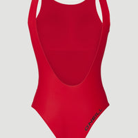 Logo High Neck Swimsuit | Red Coat
